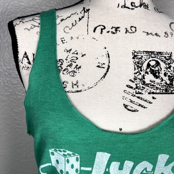 Next Level Lucky Lou's Sz M Long Tank Top Racerback Green Dice Stars Denton, TX - Picture 4 of 10